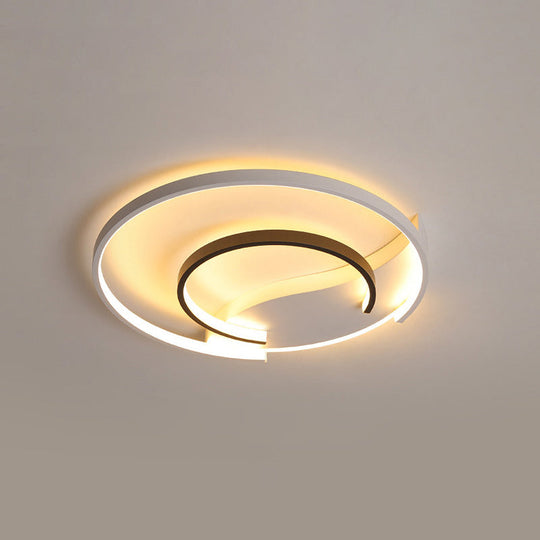 Acrylic Hoop Ceiling Lamp With Led Flush Mount - 16/19.5 Simplicity Black-White Design In Warm White