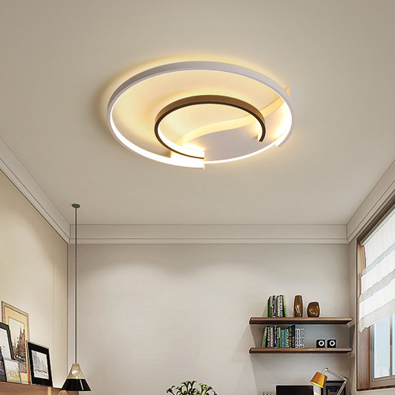 Acrylic Hoop Ceiling Lamp With Led Flush Mount - 16/19.5 Simplicity Black-White Design In Warm White