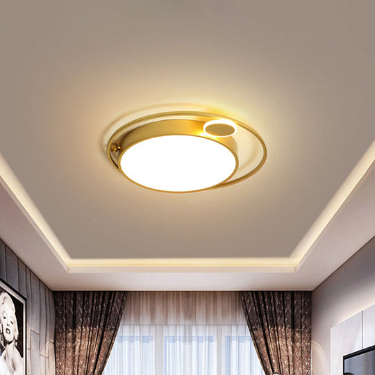 Gold Round LED Flush Mount Ceiling Light - 16.5"/20.5" Wide - Minimalistic Bedroom Lamp with 3 Color Light Options: Warm, White, Acrylic