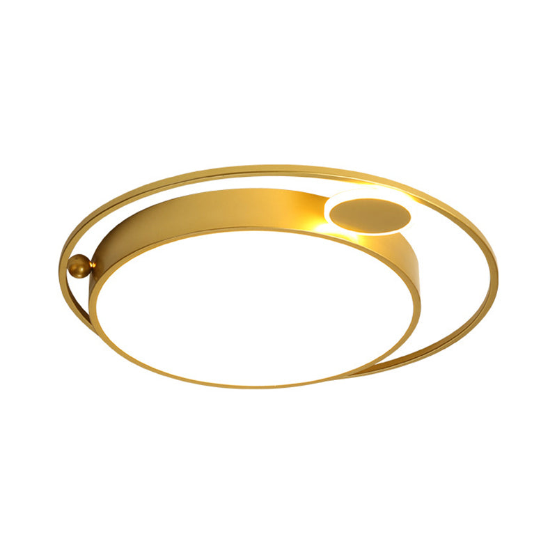 Gold Round Led Flush Mount Ceiling Light - 16.5/20.5 Wide Minimalistic Bedroom Lamp With 3 Color