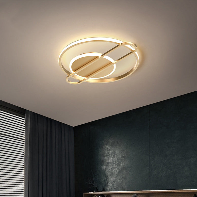 Minimalist Metallic Black/Gold LED Flush Ceiling Light - Circle/Square Shape in Warm/White Light
