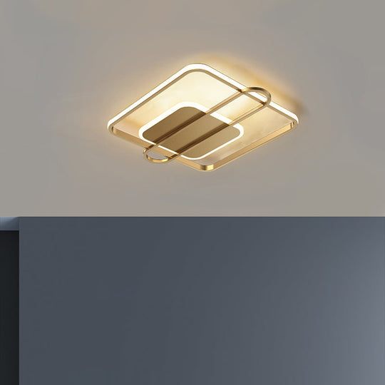 Minimalist Metallic Black/Gold LED Flush Ceiling Light - Circle/Square Shape in Warm/White Light