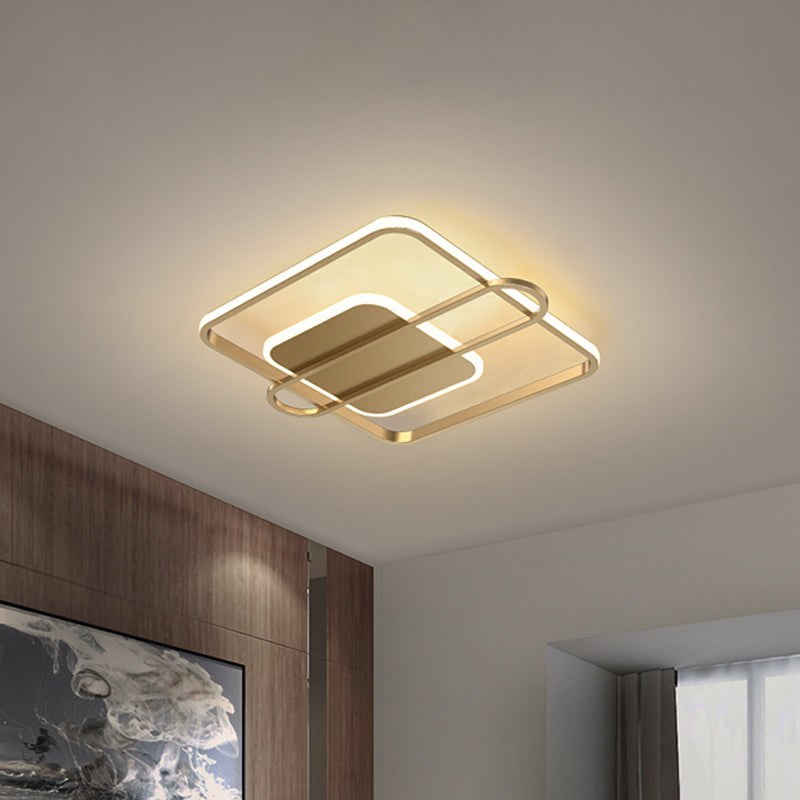 Minimalist Metallic Black/Gold LED Flush Ceiling Light - Circle/Square Shape in Warm/White Light