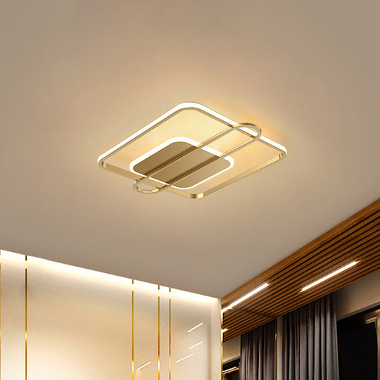 Minimalist Metallic Black/Gold Led Flush Ceiling Light - Circle/Square Shape In Warm/White
