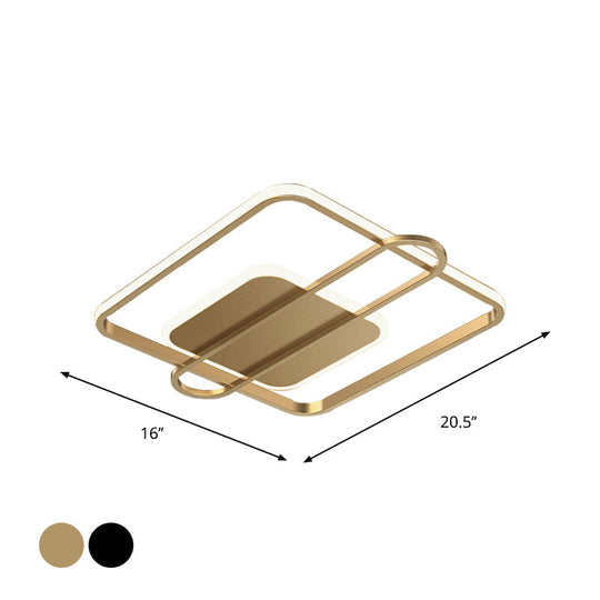 Minimalist Metallic Black/Gold LED Flush Ceiling Light - Circle/Square Shape in Warm/White Light