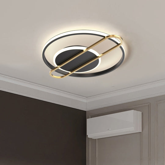 Minimalist Metallic Black/Gold LED Flush Ceiling Light - Circle/Square Shape in Warm/White Light