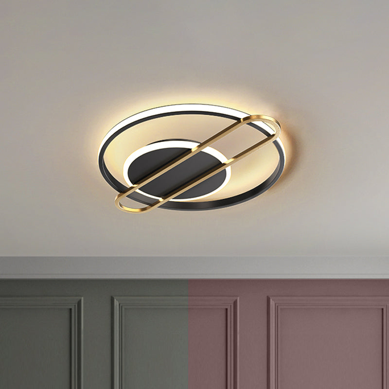 Minimalist Metallic Black/Gold LED Flush Ceiling Light - Circle/Square Shape in Warm/White Light