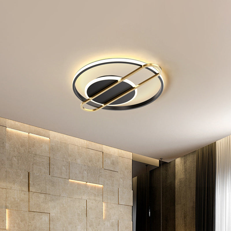 Minimalist Metallic Black/Gold LED Flush Ceiling Light - Circle/Square Shape in Warm/White Light