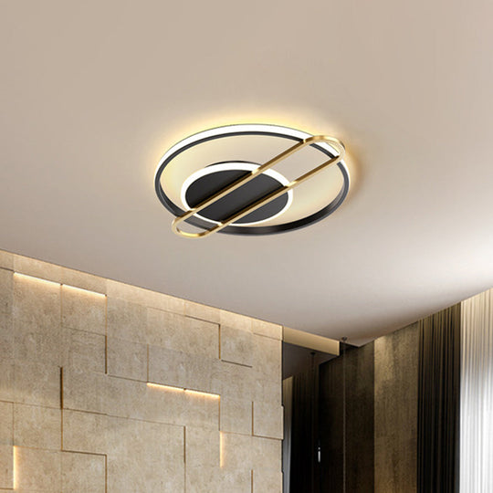 Minimalist Metallic Black/Gold LED Flush Ceiling Light - Circle/Square Shape in Warm/White Light