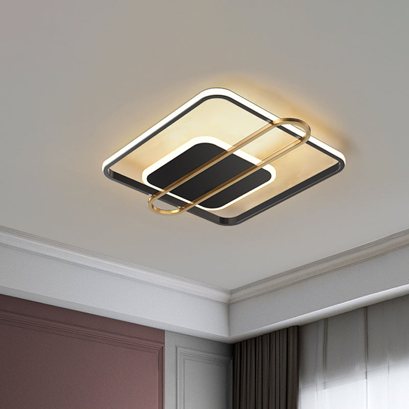 Minimalist Metallic Black/Gold LED Flush Ceiling Light - Circle/Square Shape in Warm/White Light
