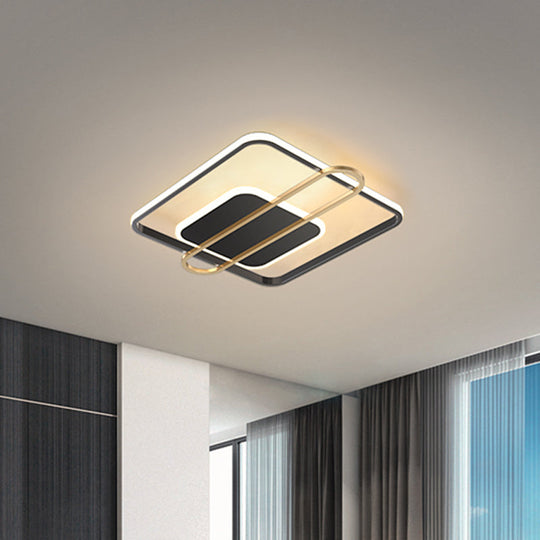 Minimalist Metallic Black/Gold LED Flush Ceiling Light - Circle/Square Shape in Warm/White Light