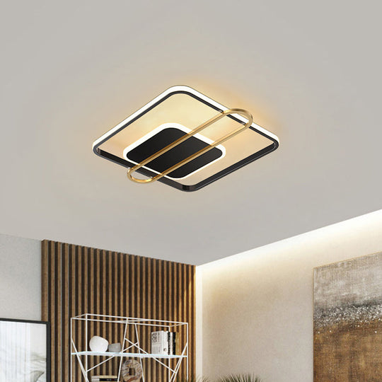 Minimalist Metallic Black/Gold LED Flush Ceiling Light - Circle/Square Shape in Warm/White Light