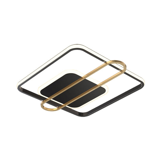 Minimalist Metallic Black/Gold LED Flush Ceiling Light - Circle/Square Shape in Warm/White Light