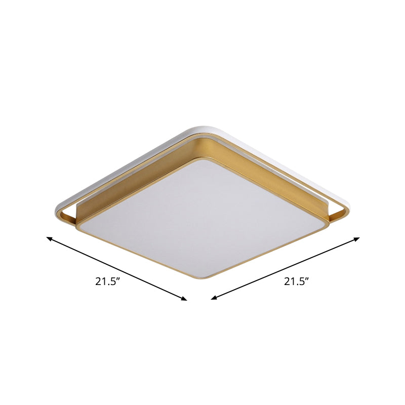 Minimalistic Gold LED Ceiling Fixture with Flush Mount, Acrylic Frame, 18"/21.5" Wide