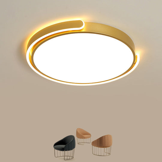 Simplicity LED Ceiling Lamp - Black/White/Gold Round Flush Mount Lighting with Acrylic Shade, Warm/White Light