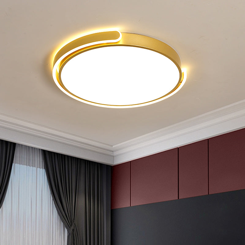 Simplicity LED Ceiling Lamp - Black/White/Gold Round Flush Mount Lighting with Acrylic Shade, Warm/White Light