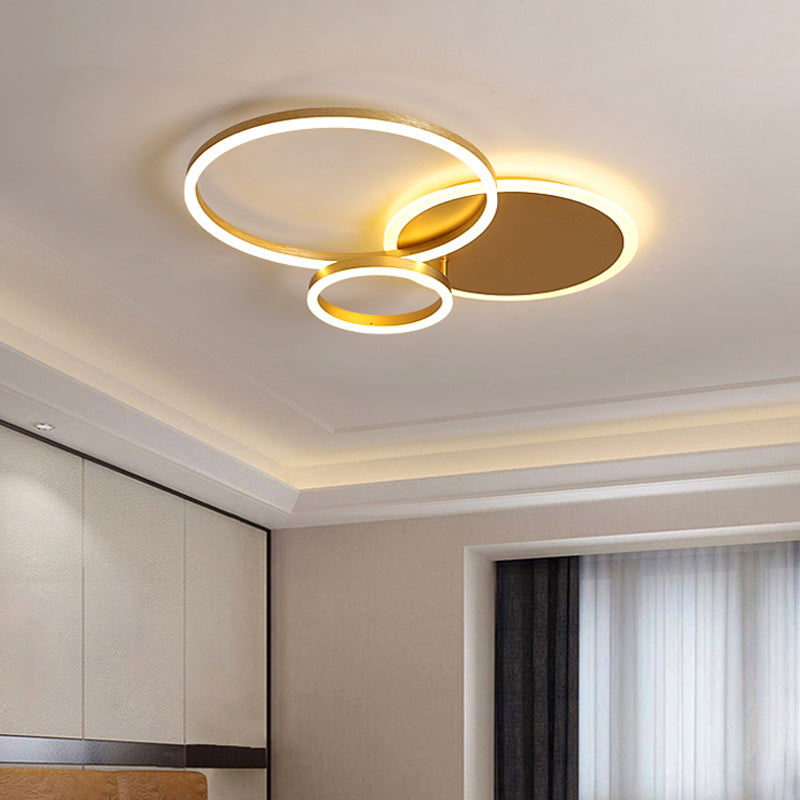 Modernist LED Flushmount Gold Hoop Ceiling Light, Acrylic Shade, Warm/White Light – 2/3/5-Head