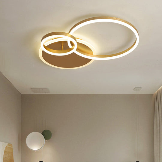 Modernist LED Flushmount Gold Hoop Ceiling Light, Acrylic Shade, Warm/White Light – 2/3/5-Head