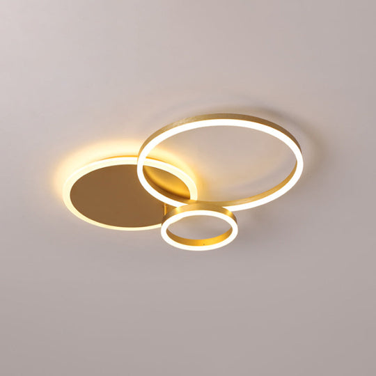 Modernist Led Flushmount Gold Hoop Ceiling Light Acrylic Shade Warm/White 2/3/5-Head