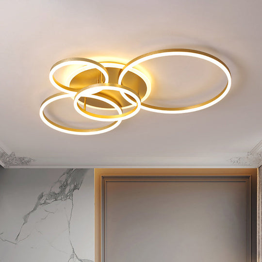 Modernist LED Flushmount Gold Hoop Ceiling Light, Acrylic Shade, Warm/White Light – 2/3/5-Head