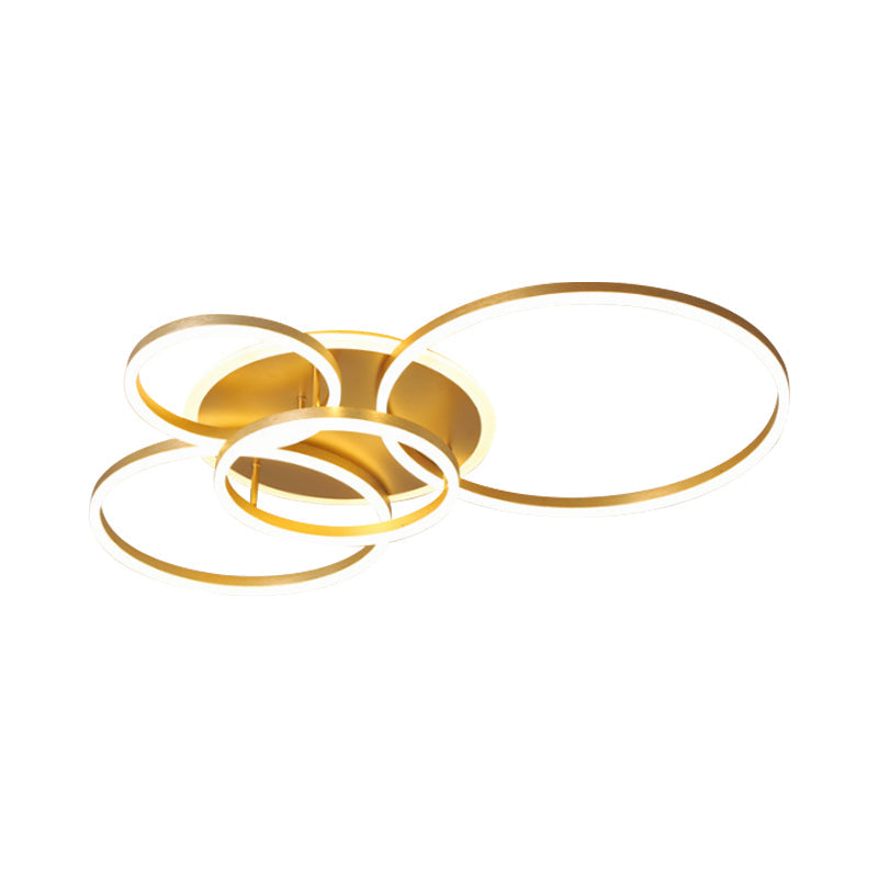 Modernist LED Flushmount Gold Hoop Ceiling Light, Acrylic Shade, Warm/White Light – 2/3/5-Head