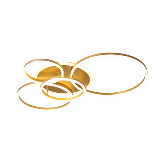 Modernist LED Flushmount Gold Hoop Ceiling Light, Acrylic Shade, Warm/White Light – 2/3/5-Head