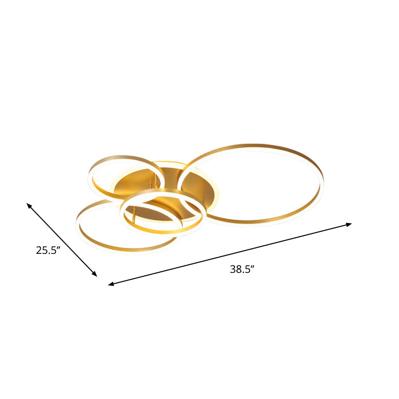 Modernist LED Flushmount Gold Hoop Ceiling Light, Acrylic Shade, Warm/White Light – 2/3/5-Head