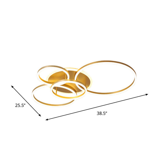 Modernist LED Flushmount Gold Hoop Ceiling Light, Acrylic Shade, Warm/White Light – 2/3/5-Head