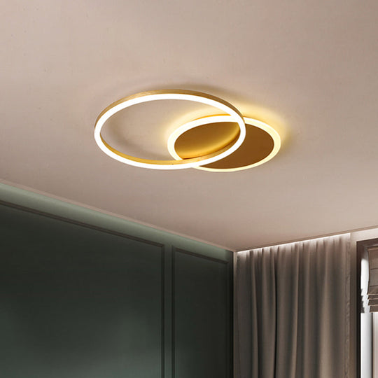 Modernist LED Flushmount Gold Hoop Ceiling Light, Acrylic Shade, Warm/White Light – 2/3/5-Head