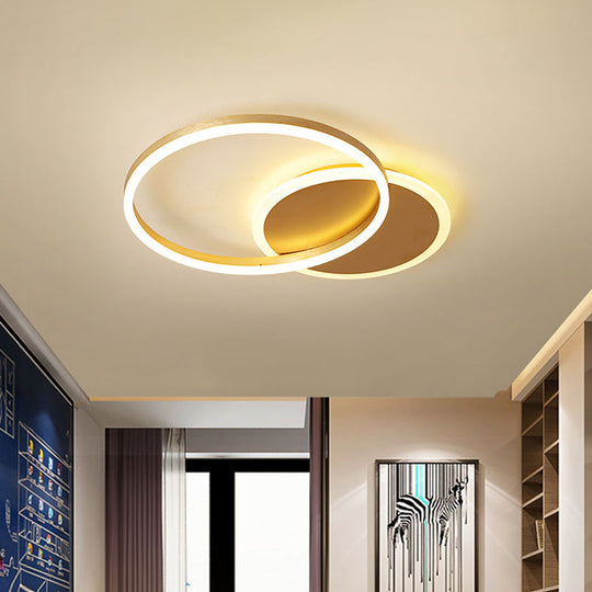 Modernist LED Flushmount Gold Hoop Ceiling Light, Acrylic Shade, Warm/White Light – 2/3/5-Head