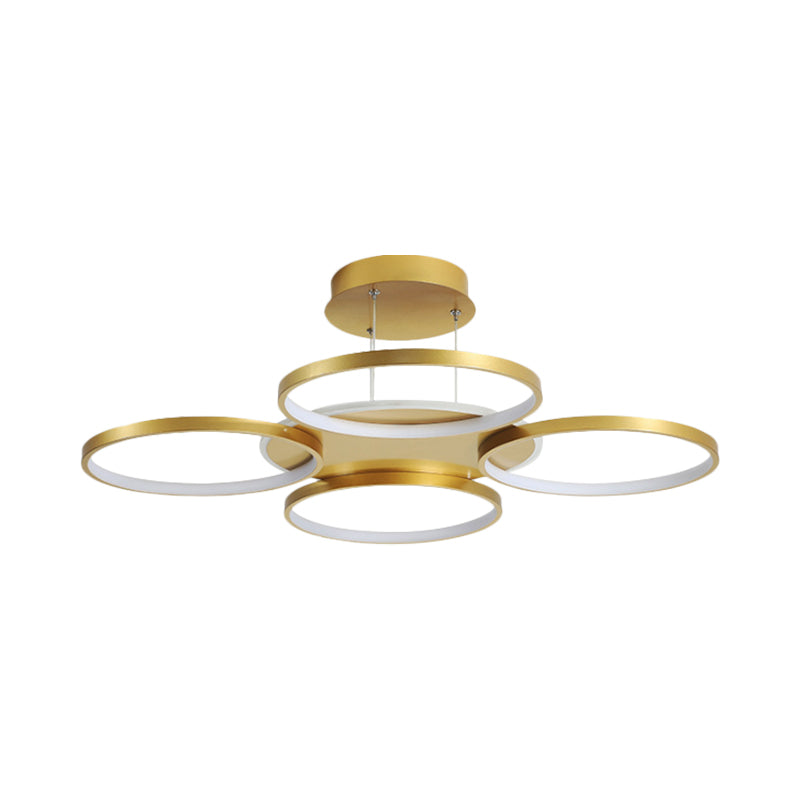 Modern Gold Halo Ring Chandelier - Flush Mount 3/5/6-Light Metal Ceiling Lamp In Warm/White Light