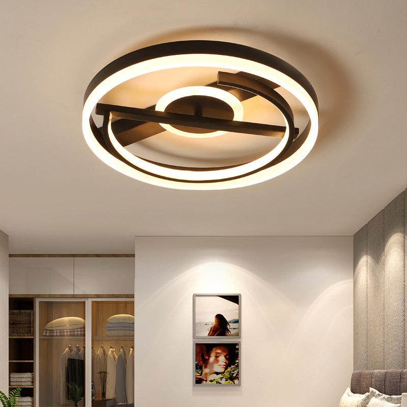 Minimalist LED Circular Hotel Ceiling Mount Lamp - Aluminum Flush Mount Light in Black/White, 16"/19.5" Dia