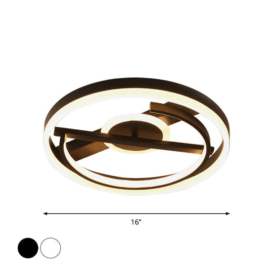 Minimalist LED Circular Hotel Ceiling Mount Lamp - Aluminum Flush Mount Light in Black/White, 16"/19.5" Dia