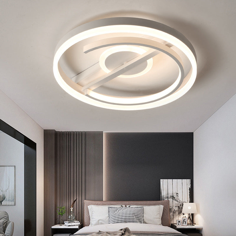Minimalist LED Circular Hotel Ceiling Mount Lamp - Aluminum Flush Mount Light in Black/White, 16"/19.5" Dia