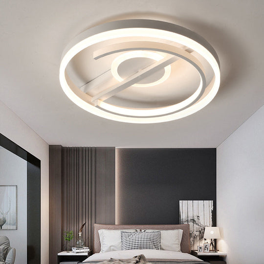 Minimalist LED Circular Hotel Ceiling Mount Lamp - Aluminum Flush Mount Light in Black/White, 16"/19.5" Dia
