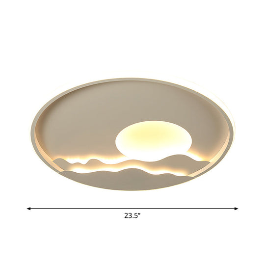 Ultrathin Circle Acrylic Flush Light - Modern LED White Ceiling Lamp | 16"/19.5"/23.5" | Sunrise Pattern | Warm/White Light