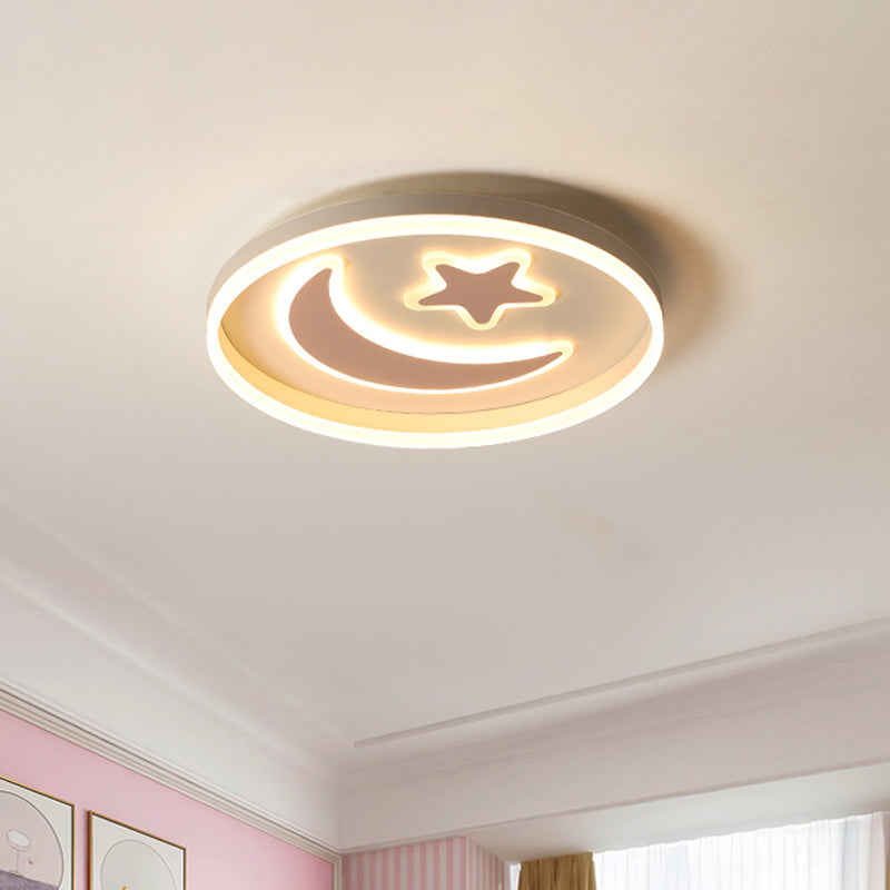 Kids Led Ceiling Light With Moon-Star Pattern - Acrylic Flush Mount Lighting For Bedrooms