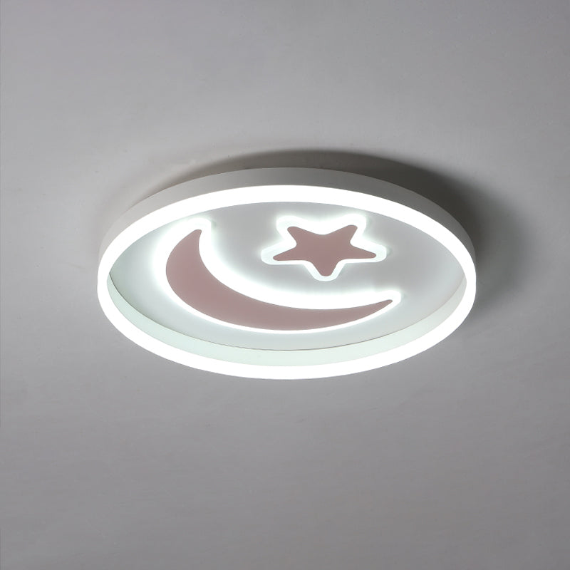 Kid's LED Ceiling Light with Moon-Star Pattern - Acrylic Flush Mount Lighting for Bedrooms (Black/White/Pink)