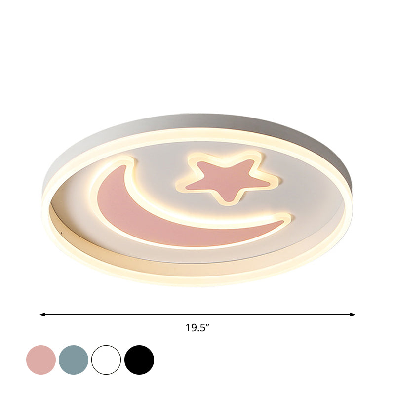 Kid's LED Ceiling Light with Moon-Star Pattern - Acrylic Flush Mount Lighting for Bedrooms (Black/White/Pink)