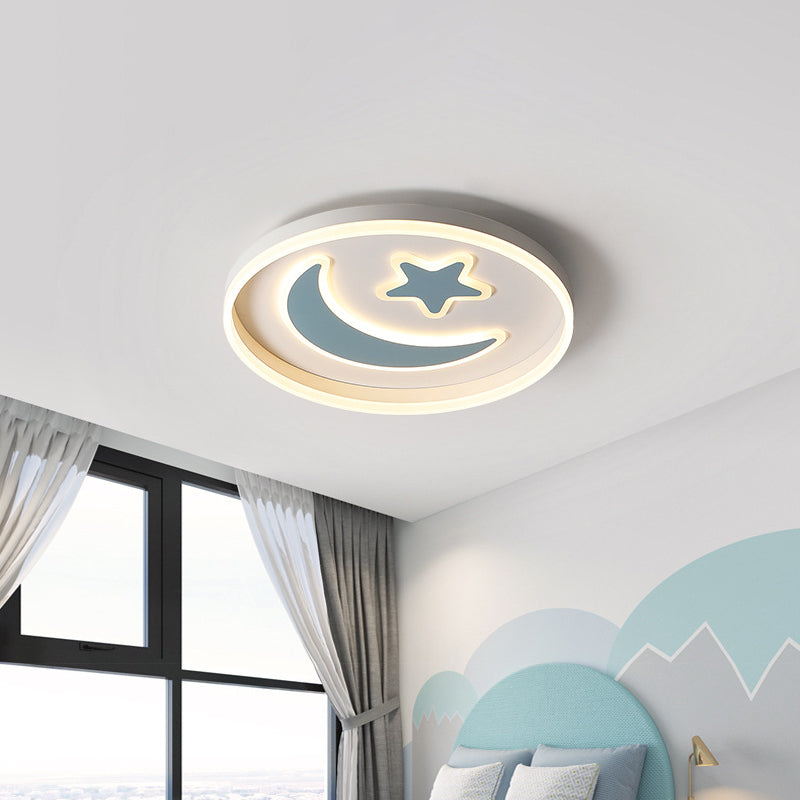 Kids Led Ceiling Light With Moon-Star Pattern - Acrylic Flush Mount Lighting For Bedrooms