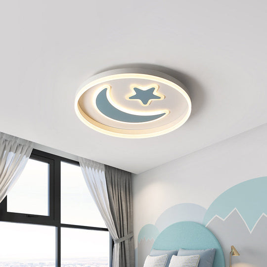 Kids Led Ceiling Light With Moon-Star Pattern - Acrylic Flush Mount Lighting For Bedrooms