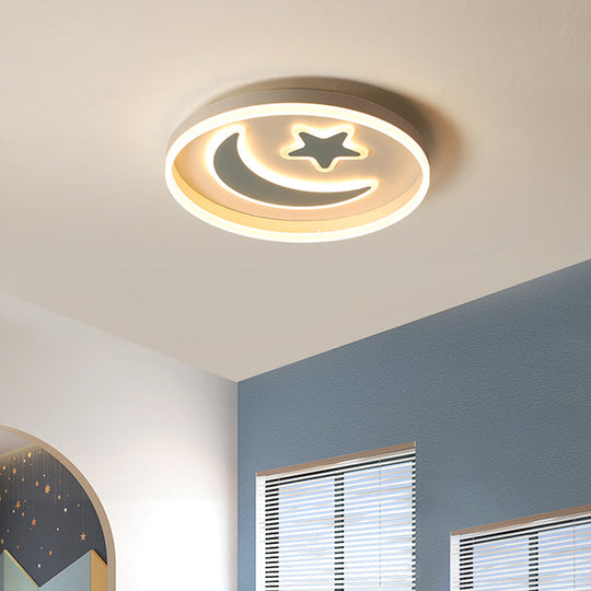 Kid's LED Ceiling Light with Moon-Star Pattern - Acrylic Flush Mount Lighting for Bedrooms (Black/White/Pink)