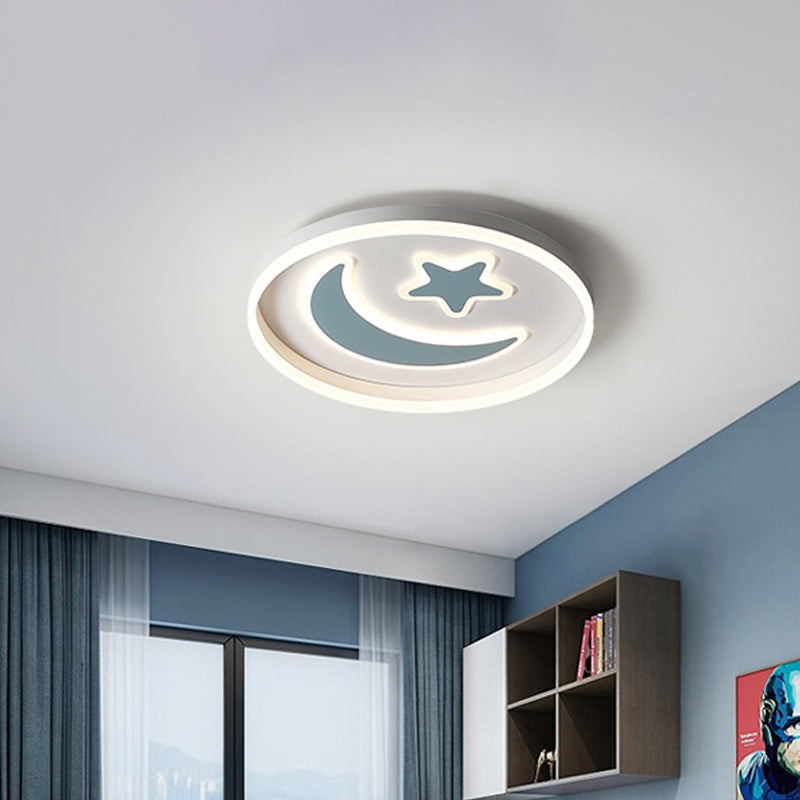 Kids Led Ceiling Light With Moon-Star Pattern - Acrylic Flush Mount Lighting For Bedrooms