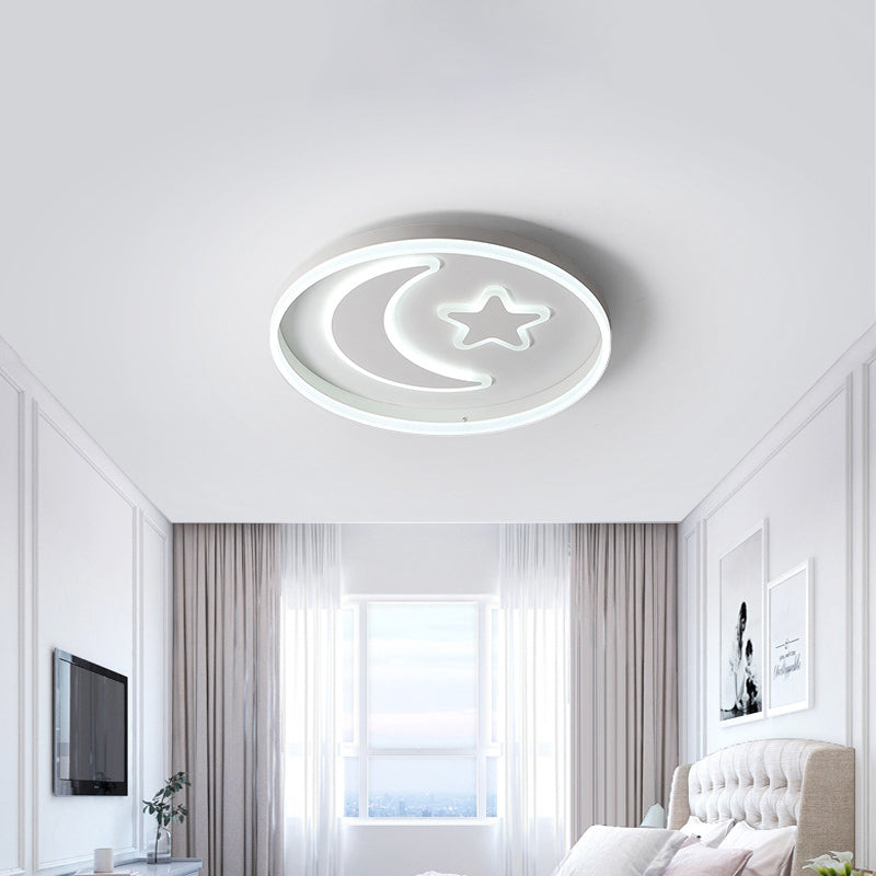 Kids Led Ceiling Light With Moon-Star Pattern - Acrylic Flush Mount Lighting For Bedrooms