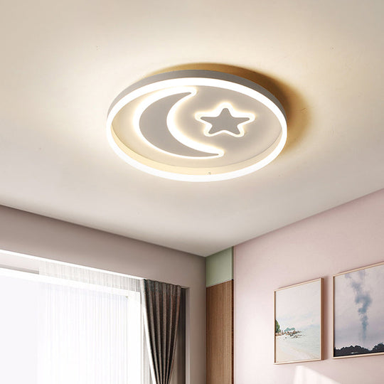Kids Led Ceiling Light With Moon-Star Pattern - Acrylic Flush Mount Lighting For Bedrooms