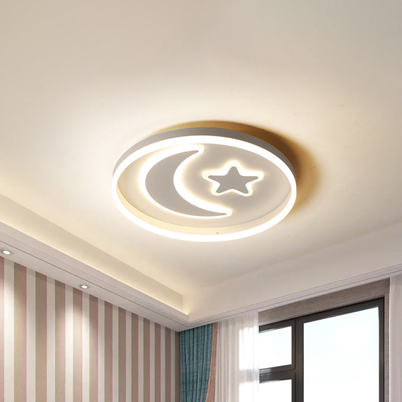 Kid's LED Ceiling Light with Moon-Star Pattern - Acrylic Flush Mount Lighting for Bedrooms (Black/White/Pink)