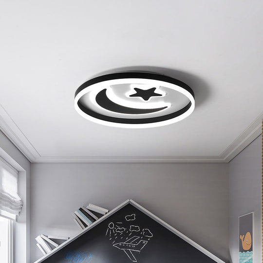 Kids Led Ceiling Light With Moon-Star Pattern - Acrylic Flush Mount Lighting For Bedrooms