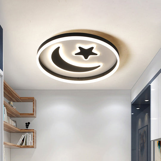 Kids Led Ceiling Light With Moon-Star Pattern - Acrylic Flush Mount Lighting For Bedrooms