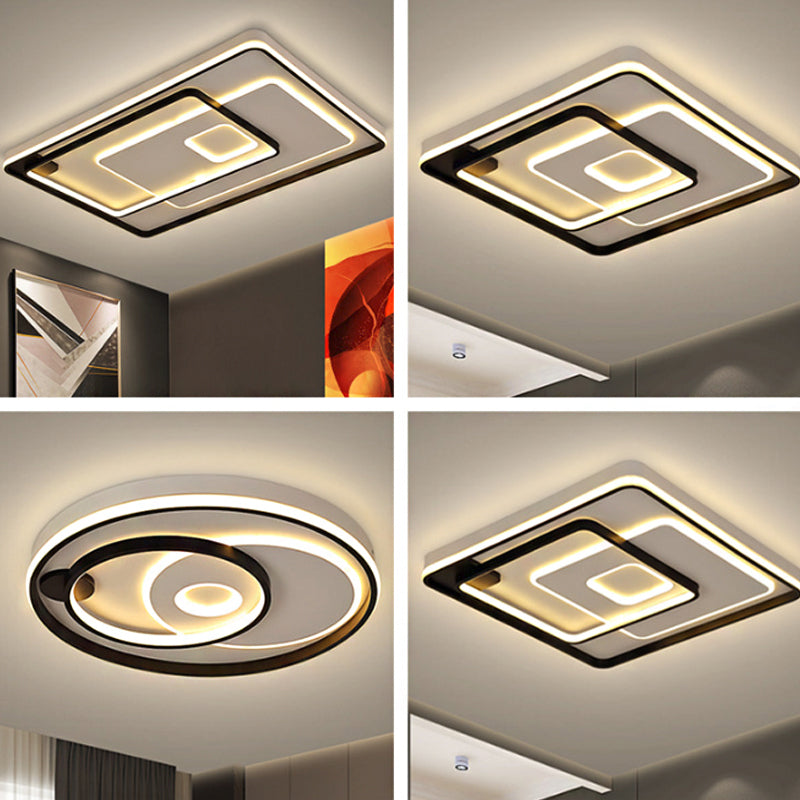 Modern LED Ceiling Light: Black Layered Round/Square/Rectangle Flush Mount with Acrylic Shade, Warm/White Light