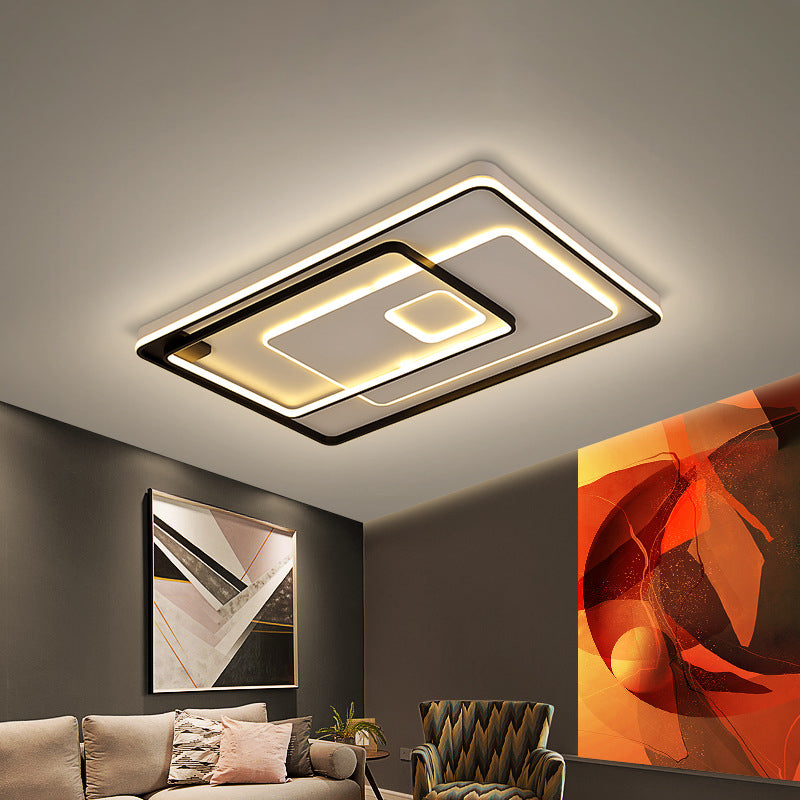 Modern LED Ceiling Light: Black Layered Round/Square/Rectangle Flush Mount with Acrylic Shade, Warm/White Light